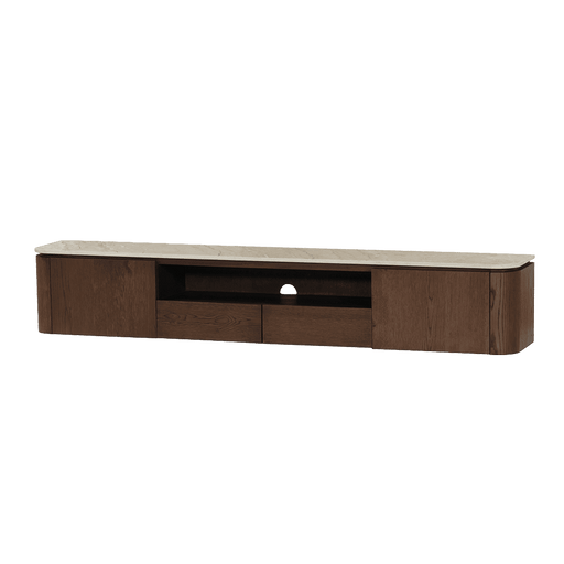 Tower Living Zwevend TV-meubel Venzone Travertinlook en eiken, 210cm - Donkerbruin