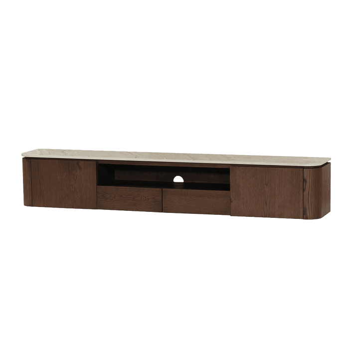 Tower Living Zwevend TV-meubel Venzone Travertinlook en eiken, 210cm - Donkerbruin