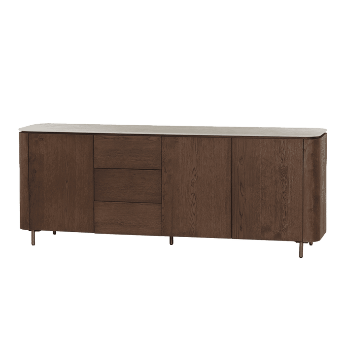 Tower Living Dressoir Venzone Travertinlook en eiken, 210cm - Donkerbruin