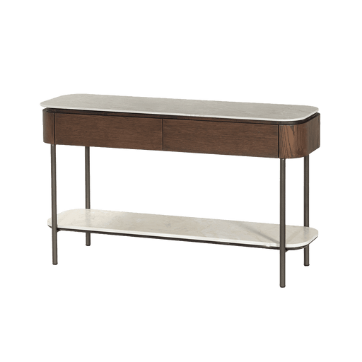 Tower Living Sidetable Venzone Travertinlook en eiken, 130cm - Donkerbruin