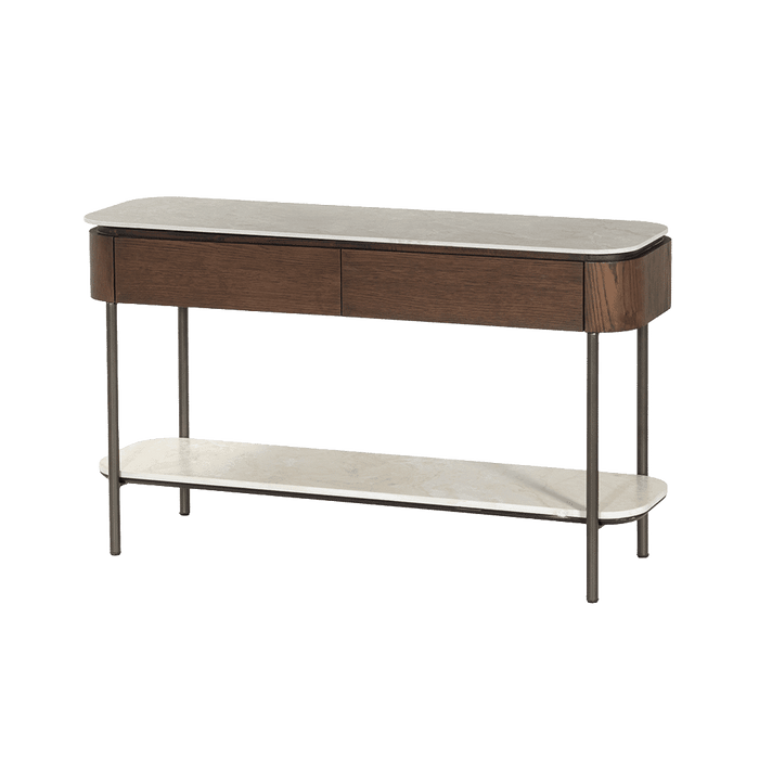 Tower Living Sidetable Venzone Travertinlook en eiken, 130cm - Donkerbruin