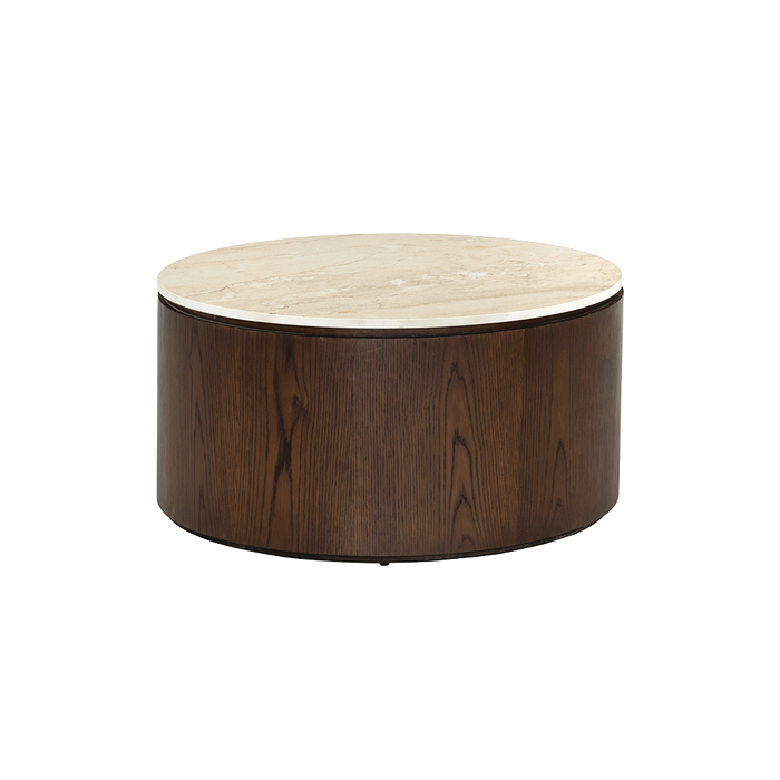 Tower Living Ronde Salontafel Venzone Travertinlook & Eiken, Ø80cm - Donkerbruin