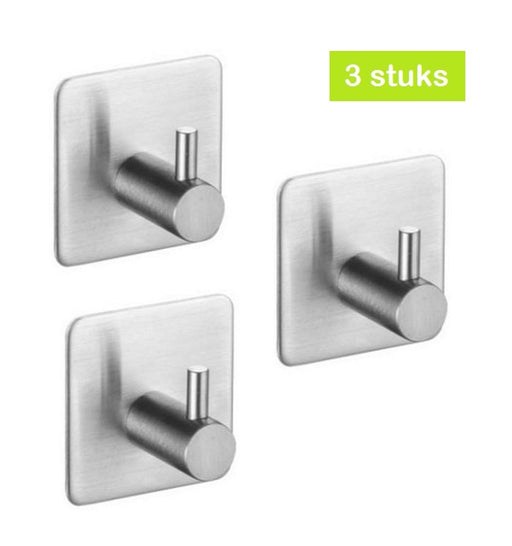 XIVADA Handdoekhaken - Zelfklevend - Vierkant - Rvs - Zilver - 3 stuks