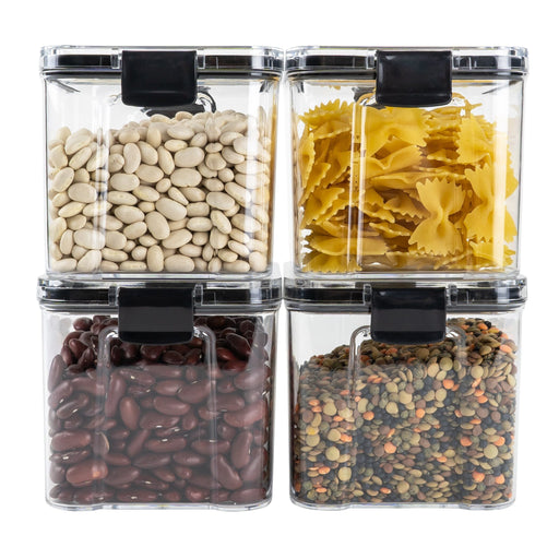 Krumble Voorraadpotten set van 4 - Met deksel - Kunststof - 700 ml - Transparant en zwart