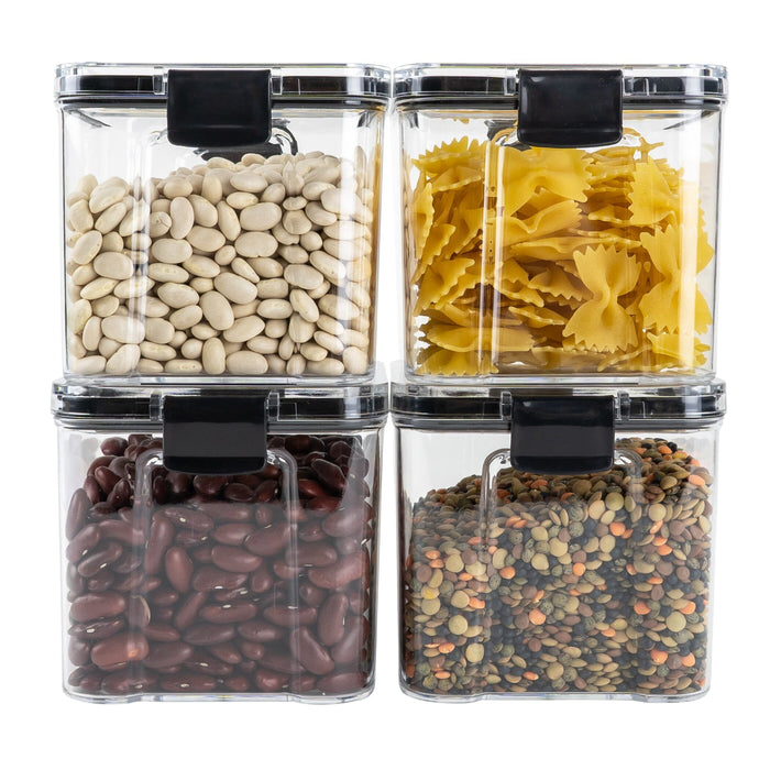 Krumble Voorraadpotten set van 4 - Met deksel - Kunststof - 700 ml - Transparant en zwart