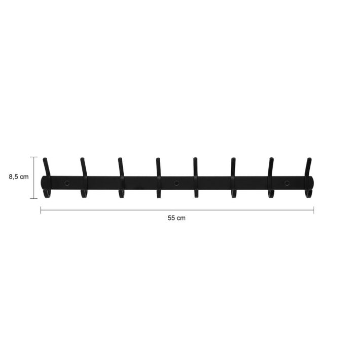 QUVIO Wandkapstok – 8 haken – Metaal – Zwart - ThatLyfeStyle