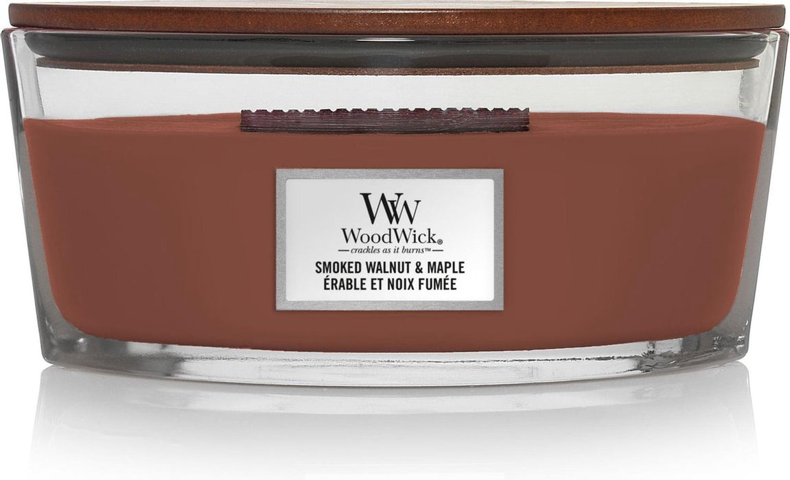 WoodWick Heartwick Flame Ellipse Geurkaars - Smoked Walnut & Maple