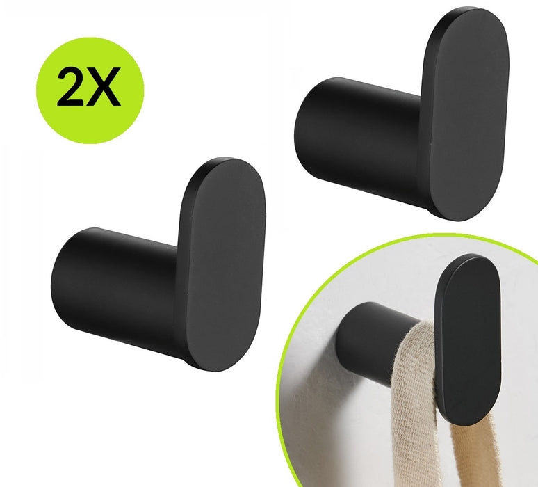 XIVADA Handdoekhaakjes Mila - Schroefset - Rvs - Zwart - Set van 2