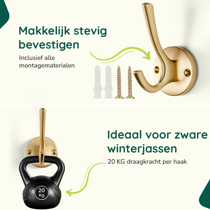 XIVADA Kapstokhaak Zena – Inclusief schroefset – Goud – Set van 3 - ThatLyfeStyle