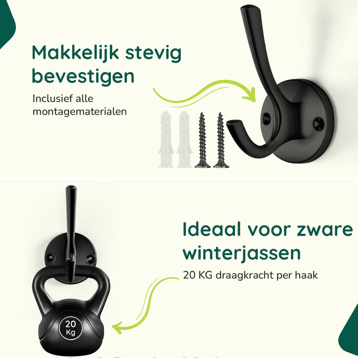 XIVADA Kapstokhaak Zena – Inclusief schroefset – Zwart – Set van 3 - ThatLyfeStyle