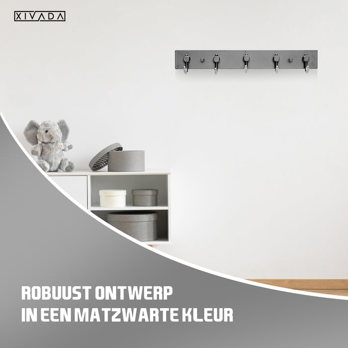XIVADA Kapstok Hangend – 5 Haken – Model J – Aluminium – 34 cm – Zwart - ThatLyfeStyle
