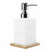 QUVIO Zeepdispenser met houten onderzetter - 6,5 x 6,5 x 15 cm - Wit