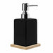 QUVIO Zeepdispenser met houten onderzetter - 6,5 x 6,5 x 15 cm - Zwart
