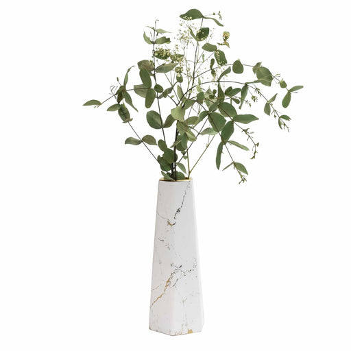 QUVIO Vaas - Keramiek - Wit met goud marble look - 9 x 25 cm (dxh)