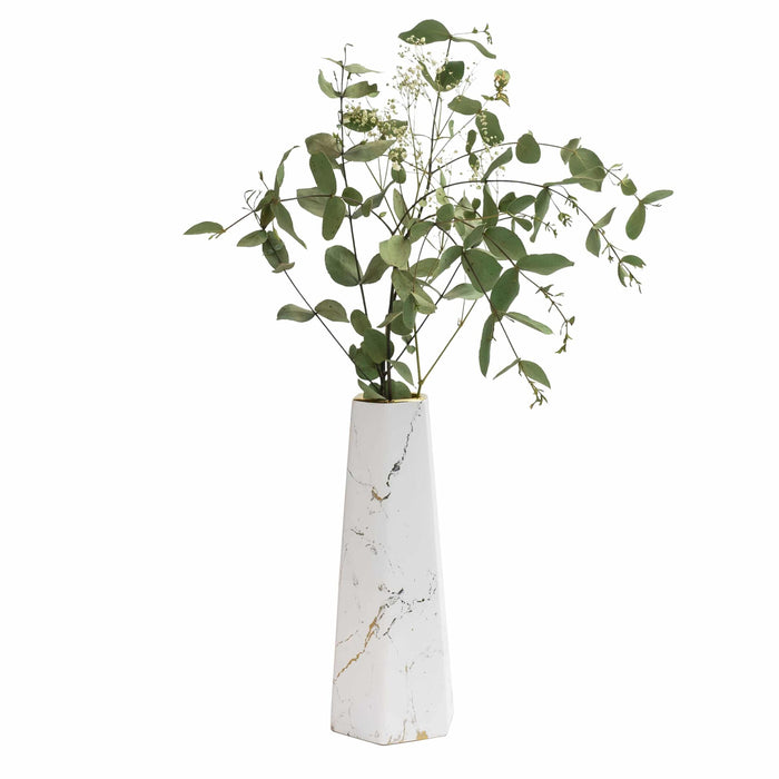 QUVIO Vaas - Keramiek - Wit met goud marble look - 9 x 25 cm (dxh)
