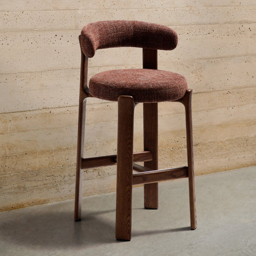 Kave Home Barkruk Granite Chenille en essenhout - Terracotta/Bruin (zithoogte 75cm) - ThatLyfeStyle