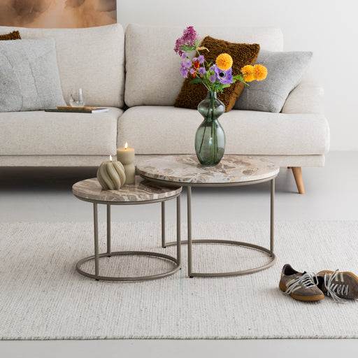 By-Boo Ronde Salontafel Alvar Marmer, Set van 2 stuks - Beige - ThatLyfeStyle