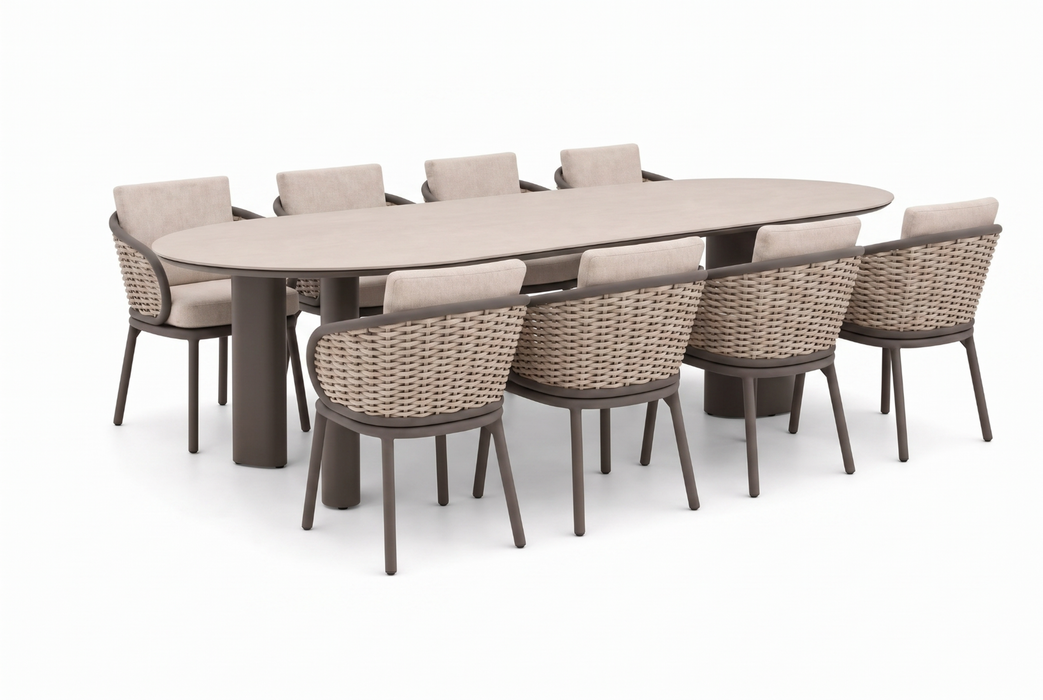 Apple Bee Pine Key/Weave 300x120 cm dining tuinset 9-delig