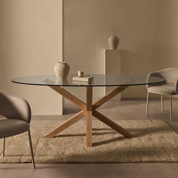Kave Home Ovale Eettafel Argo Glas en houtlook, 200 x 100cm - Naturel - Ovaal