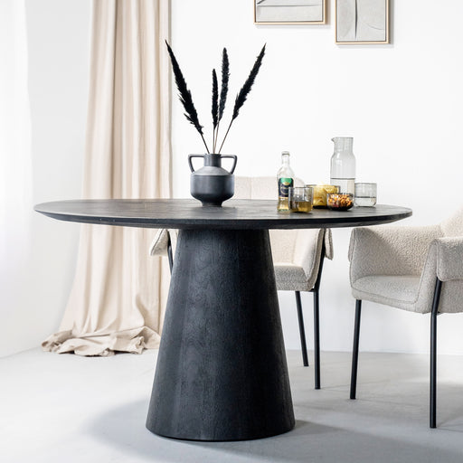 Eleonora Ronde Eettafel Aron Mangohout - Zwart, 130cm - ThatLyfeStyle