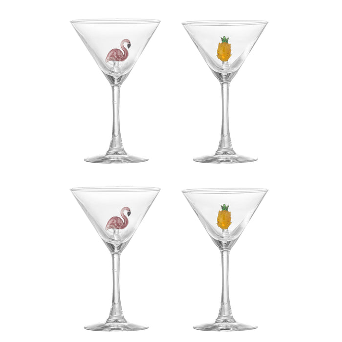 Bloomingville Cocktailglas Misa Flamingo/Ananas, Set van 4 stuks - Transparant