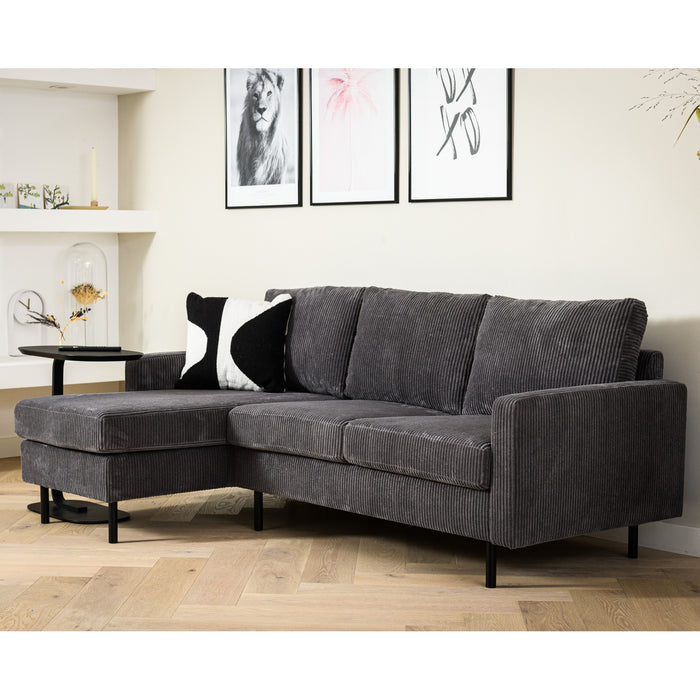 Hoekbank Garret - ribstof - antraciet - 200b - Woonexpress - ThatLyfeStyle