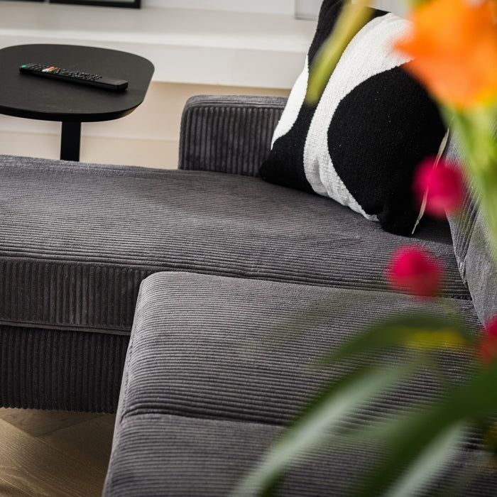 Hoekbank Garret - ribstof - antraciet - 200b - Woonexpress - ThatLyfeStyle