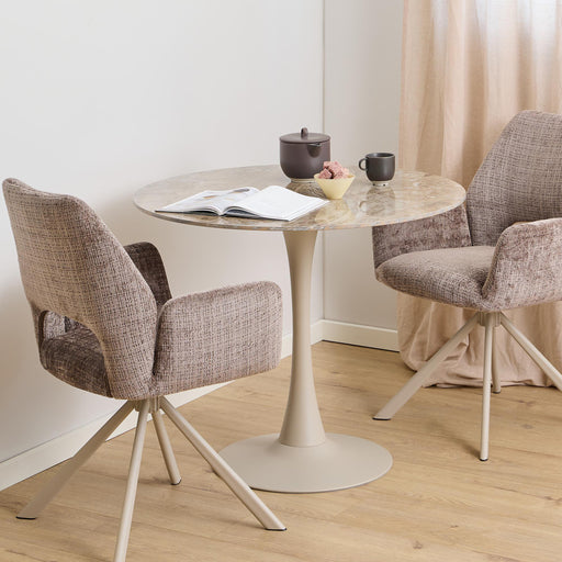 Bendt Ronde Bistrotafel Tempest Keramiek met marmerlook, 90cm - Bruin/Grijs - ThatLyfeStyle
