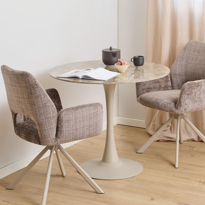 Bendt Ronde Bistrotafel Tempest Keramiek met marmerlook, 90cm - Bruin/Grijs - ThatLyfeStyle