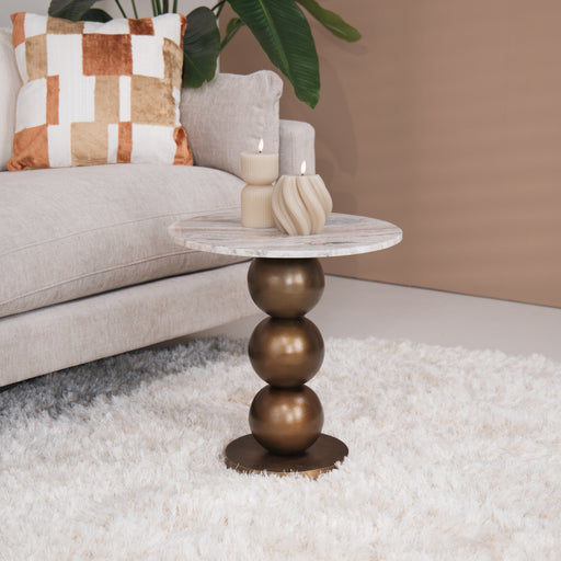 Richmond Ronde Bijzettafel Barley Marmer en brushed gold, 46cm - Beige - ThatLyfeStyle