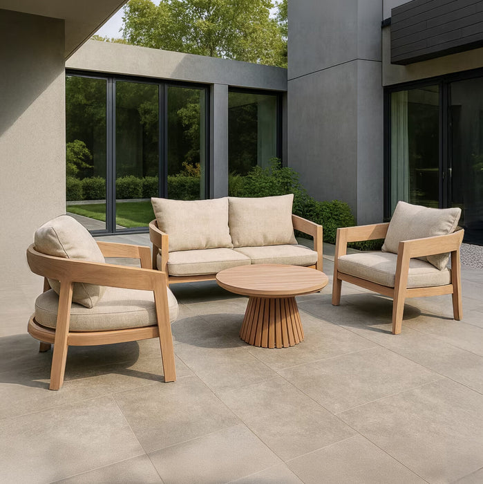 Livingfurn Loungeset Bilbao Teakhout, Met bank, 2 stoelen en tafeltje - Naturel - ThatLyfeStyle