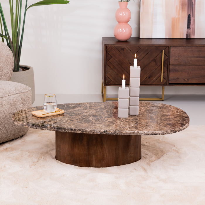 Eleonora Organische Salontafel Bradley Marmer en mangohout, 120 x 75cm - Bruin