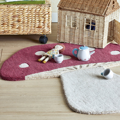 Bloomingville MINI Vloerkleed Mushroom Paddenstoel, Wol, 90 x 85cm - Rood - ThatLyfeStyle