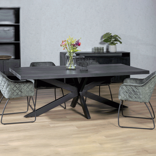 LivingFurn Eettafel Kala Spider Mangohout en staal, 200 x 100cm - zwart - ThatLyfeStyle