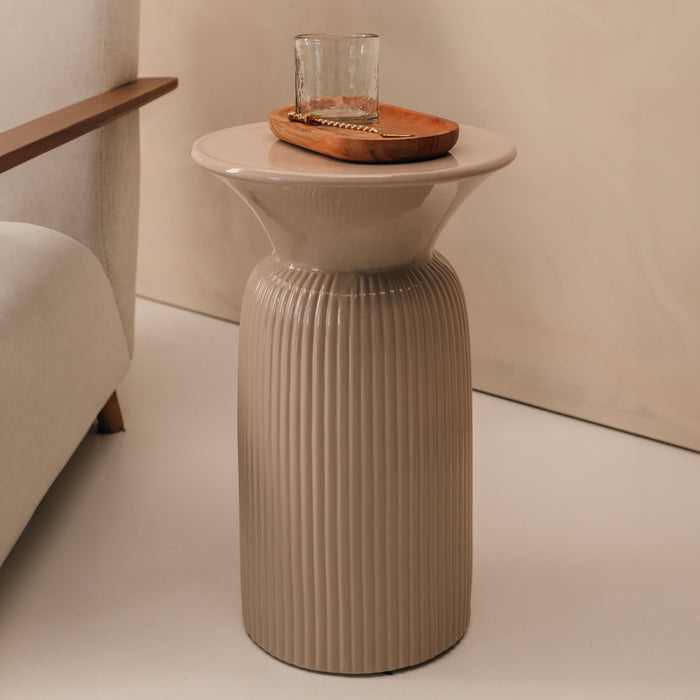 Rivièra Maison Ronde Bijzettafel Cascais Keramiek, 32cm - Zand