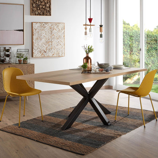 Kave Home Eettafel Argo Zwart/Eiken, 160 x 100cm - Naturel