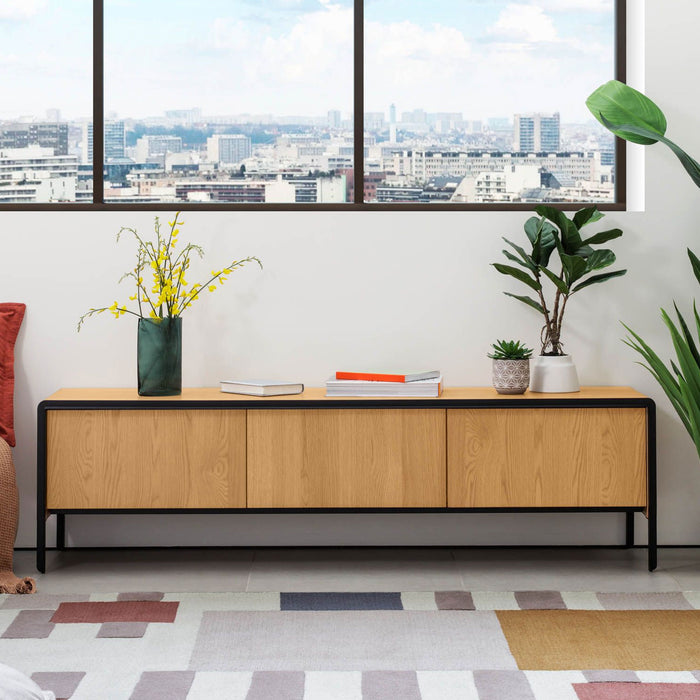 Kave Home TV-meubel Nadyria 180cm - eiken / zwart - ThatLyfeStyle