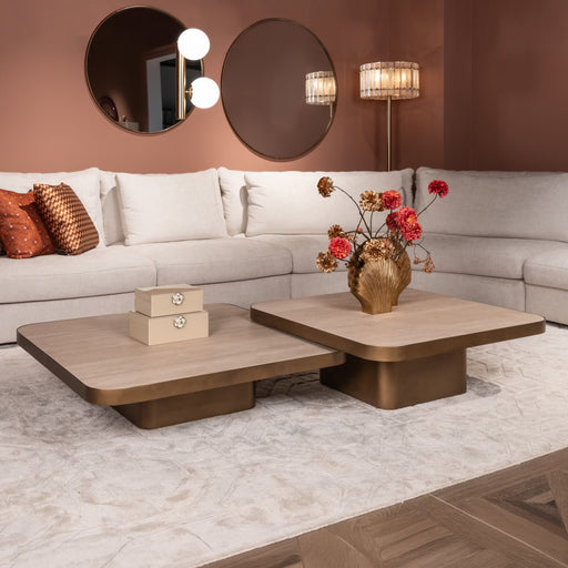 Richmond Salontafel Claridge Keramiek in travertin-look, set van 2 stuks - Beige - Vierkant