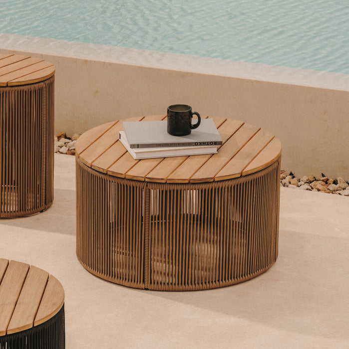 Kave Home Outdoor Salontafel Dandara Acaciahout en touw, 60cm - Beige - Rond - ThatLyfeStyle