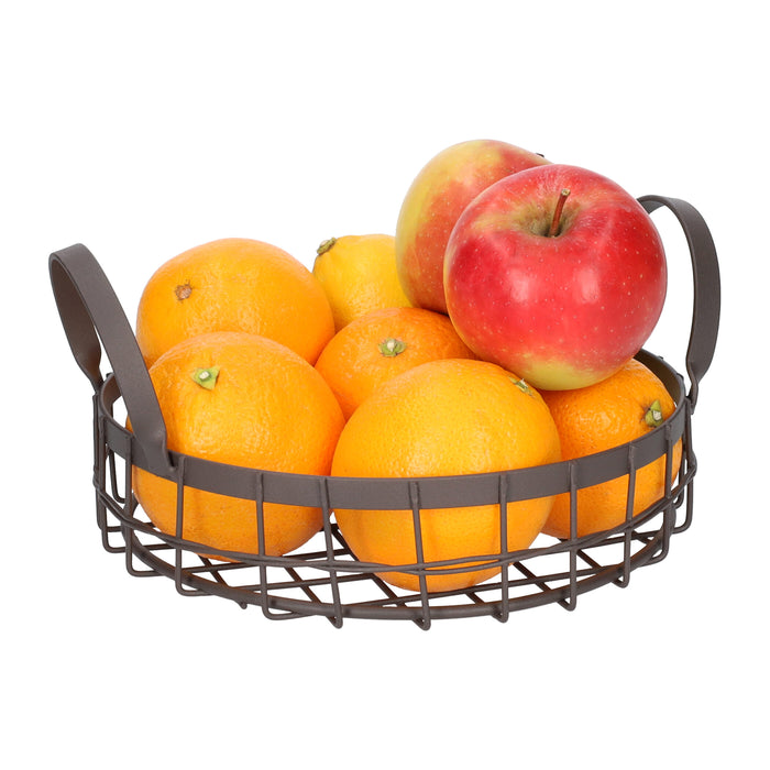QUVIO Decoratieve Fruitschaal met Handvatten - Rond - Bruin - Ø 20 cm