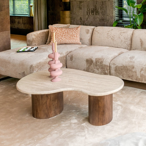 Richmond Salontafel Douglas Organisch, Mangohout en Travertin, 120 x 70cm - Bruin - Japandi
