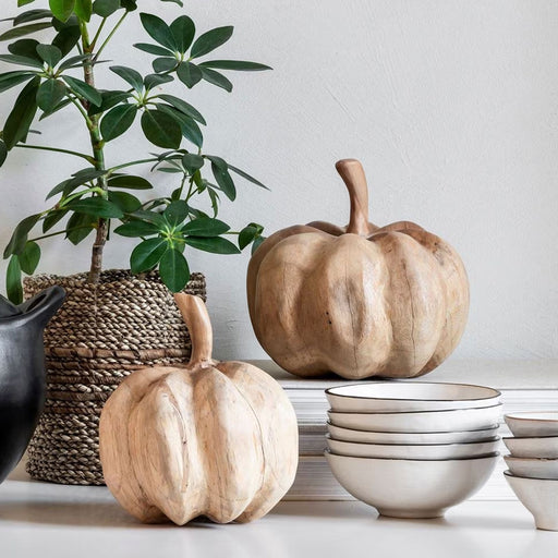 MUST Living Decoratie Pumpinks Teakhout, Set van 2 stuks - Naturel