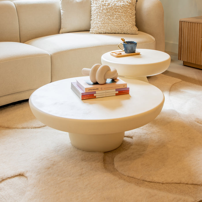 Sohome Ronde Salontafel Jake Set van 2 stuks, Beton - Wit - Japandi