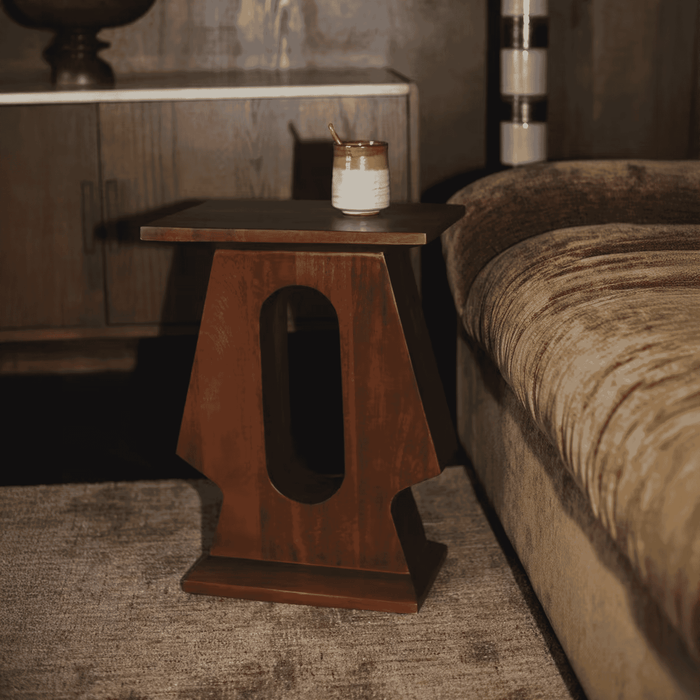 Dutchbone Bijzettafel Pilaster Mangohout, 35 x 25cm - Bruin - Vierkant - ThatLyfeStyle