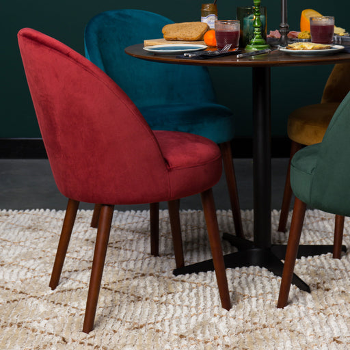 Dutchbone Eetkamerstoel Barbara Velvet - Rood - ThatLyfeStyle