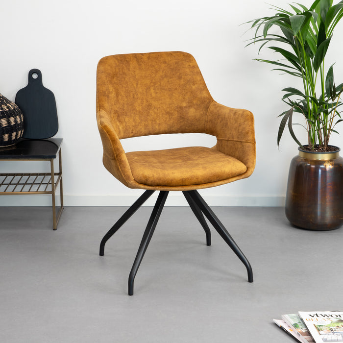 LivingFurn Eetkamerstoel Capp Velvet - Okergeel - ThatLyfeStyle