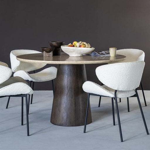 Eleonora Ronde Eettafel Aikin Travertin en Mangohout, 130cm - Beige - Japandi