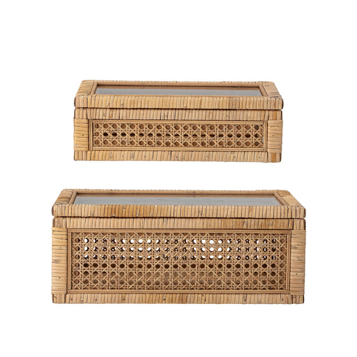 Bloomingville Opbergbox Lally Rattan en glas, Set van 2 stuks - Naturel - ThatLyfeStyle