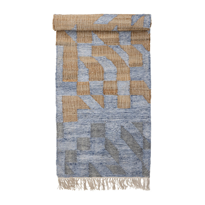 Bloomingville Vloerkleed Vikka Jute en wolmix, 75 x 245cm - Blauw