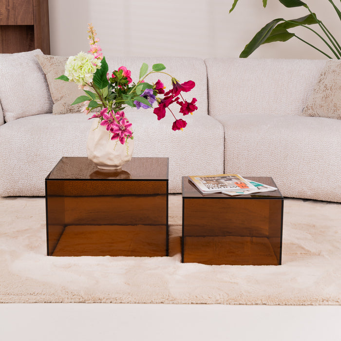 Bendt Salontafel Flavian Glas, Set van 2 stuks - Bruin - Vierkant - ThatLyfeStyle